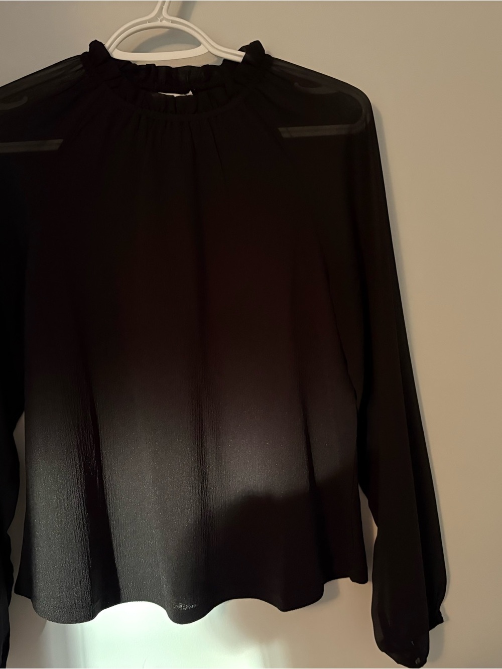 Reitmans Black Sheer Ruffle-Neck Blouse - Picture 2 of 3